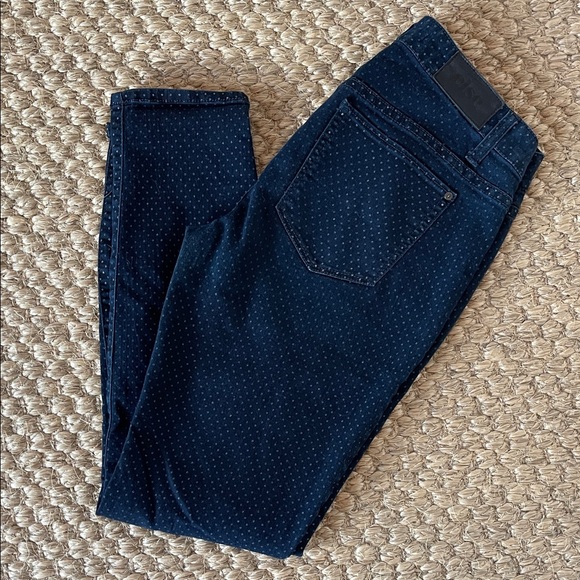 Else Navy Blue and White Polka Dot Stretch Ankle Length Jeans - Picture 1 of 7